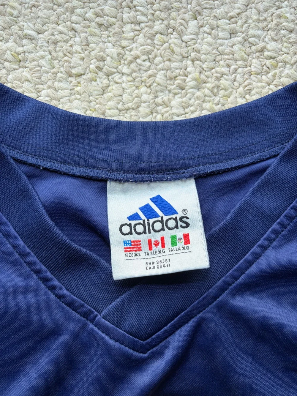Vintage Adidas men’s Navy Blue Red Logo Tee. Size XL.